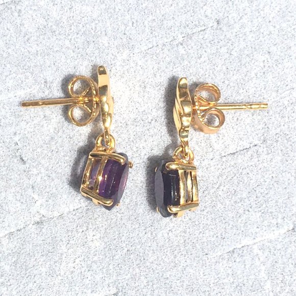 Natural Amethyst Gold Plated Earrings Post Dangles - Picture 5 of 15